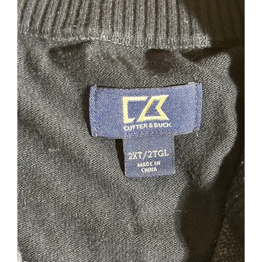 Cutter & Buck 2XT Big & Tall Black Grey Argyle Diamond 1/4 Zip Pullover Sweater
